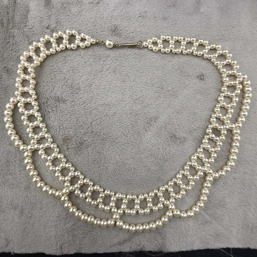Vintage Beaded Collar Necklace Faux Pearl Lace Gold Tone Prom Wedding‎ 18